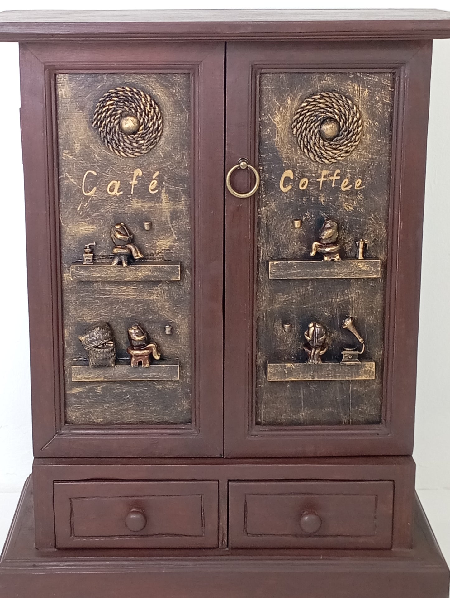 Wooden Cabinet Café Coffee" – Handcrafted Vintage Style ตู้ไม้ "Café Coffee" – งานฝีมือสไตล์วินเทจ