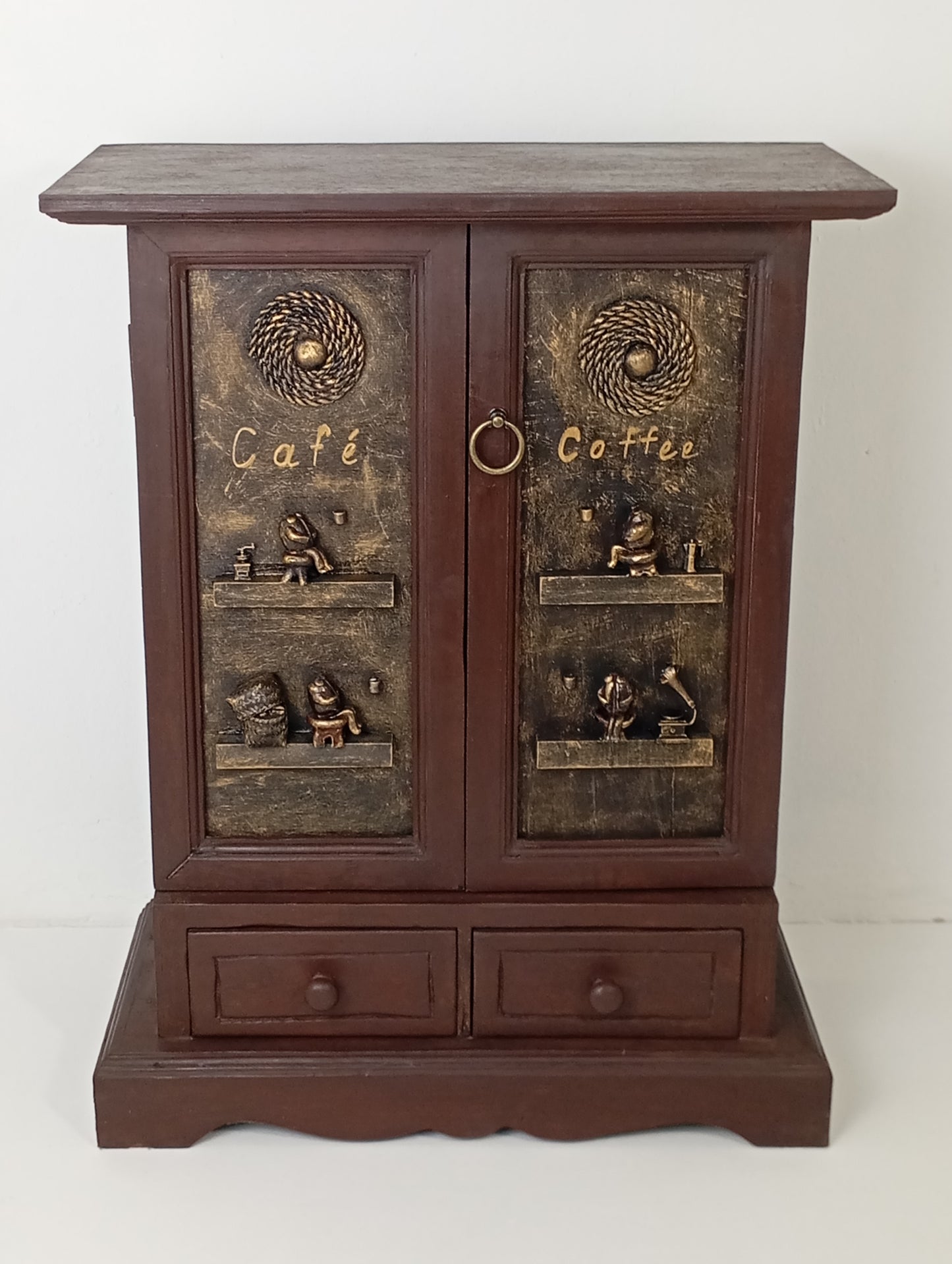 Wooden Cabinet Café Coffee" – Handcrafted Vintage Style ตู้ไม้ "Café Coffee" – งานฝีมือสไตล์วินเทจ