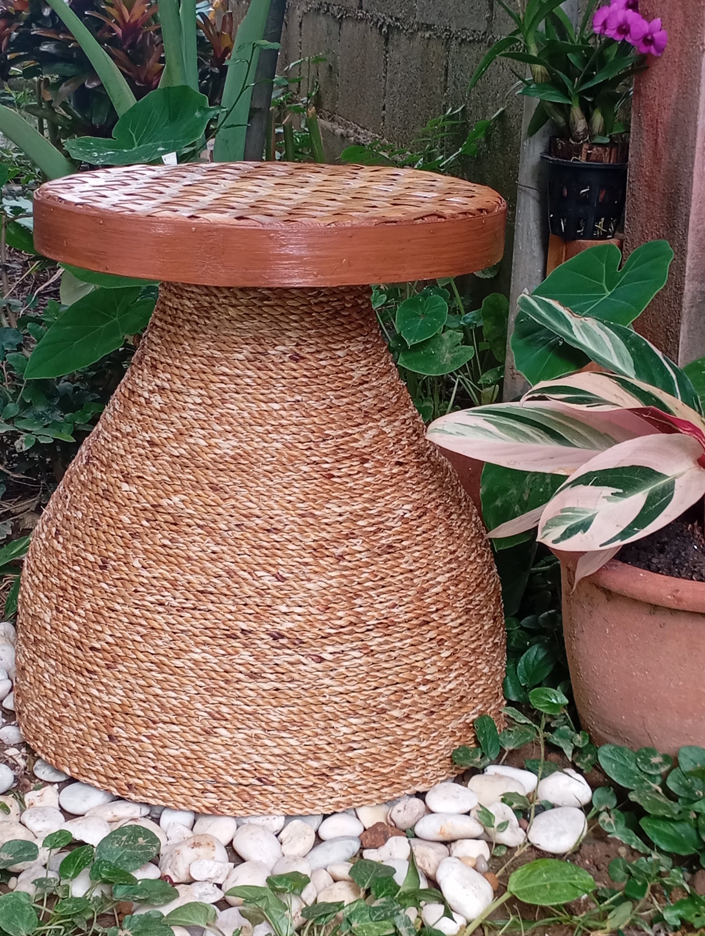 Coffee Table Rattan and Bamboo Side Table with Woven Top