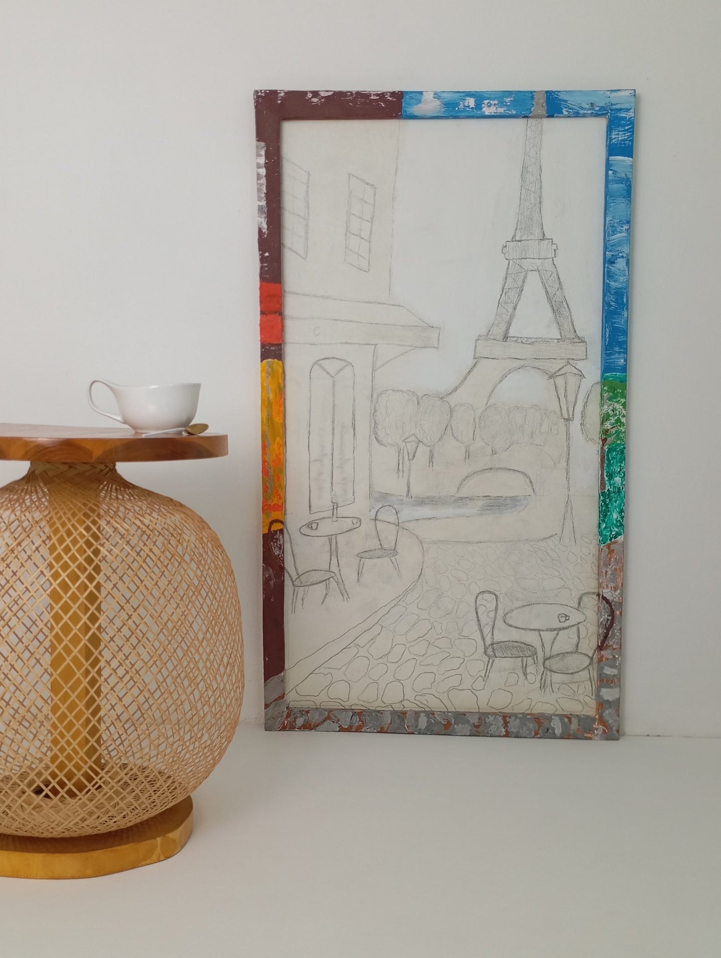 Painting Art Panel Picture Graphics "Parisian Cafe" จิตรกรรม แผงเพ้นท์ด้วยมือ กราฟิก "คาเฟ่ในปารีส"