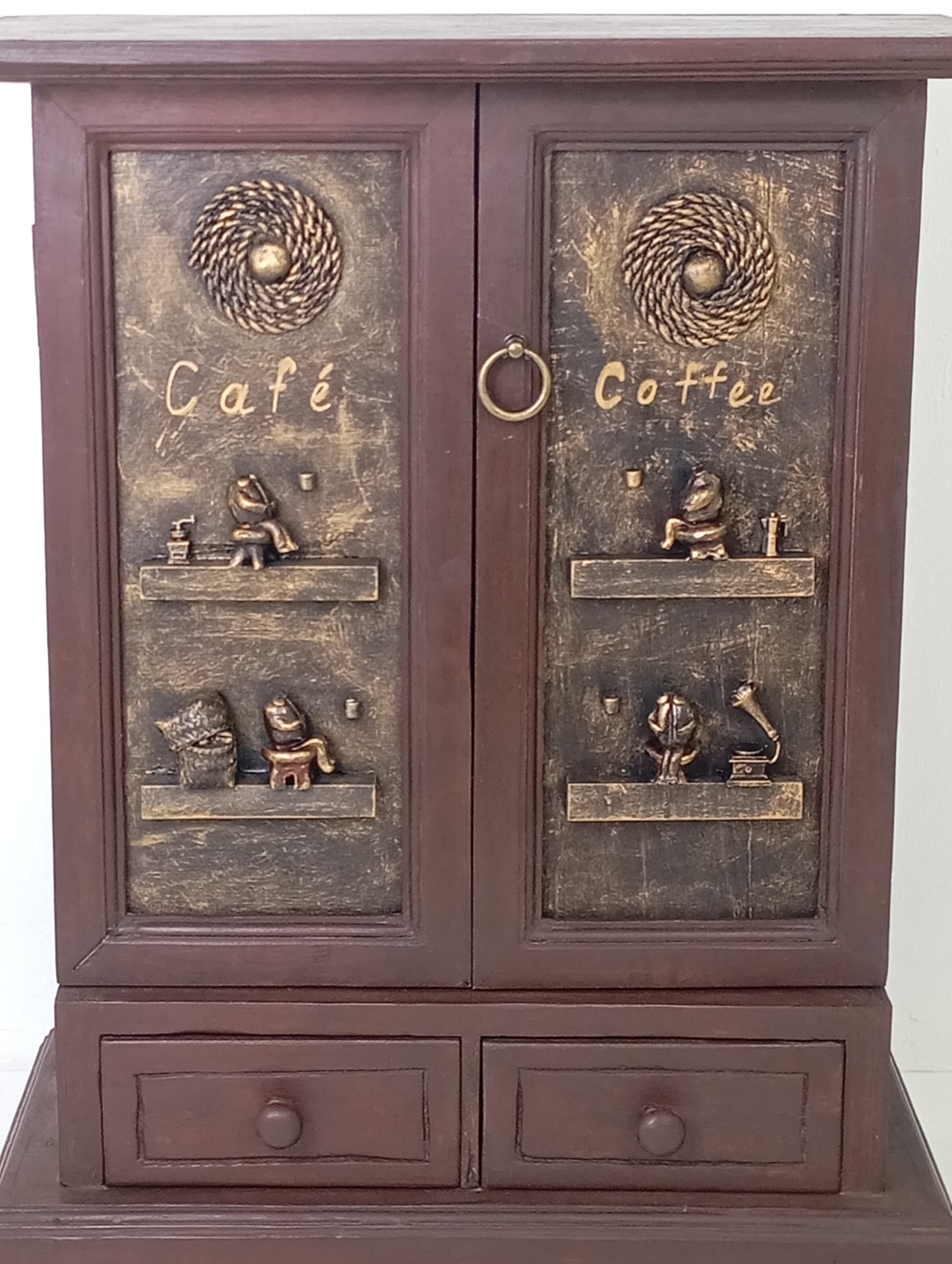 Wooden Cabinet Café Coffee" – Handcrafted Vintage Style ตู้ไม้ "Café Coffee" – งานฝีมือสไตล์วินเทจ