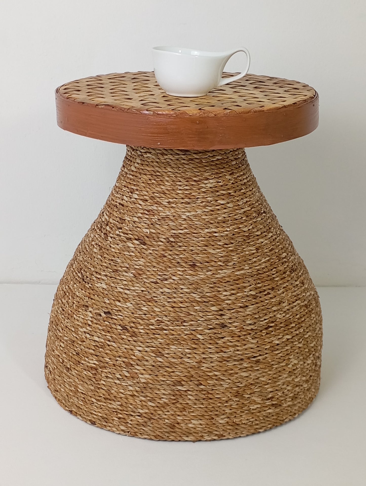Coffee Table Rattan and Bamboo Side Table with Woven Top