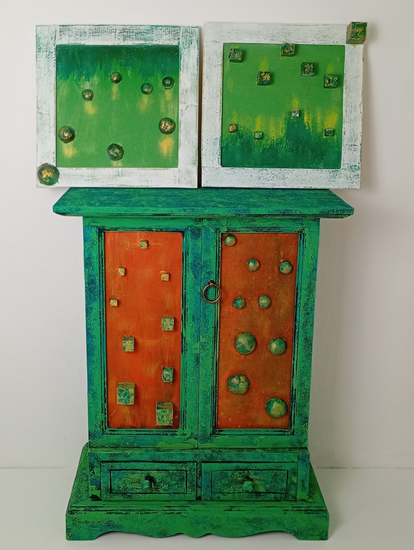 Wooden Drawer Cabinet "Cubes and Balls" Art Wooden Cabinet ตู้ ลิ้นชัก ไม้ "ลูกบาศก์และลูกบอล" ตู้ศิลปะ