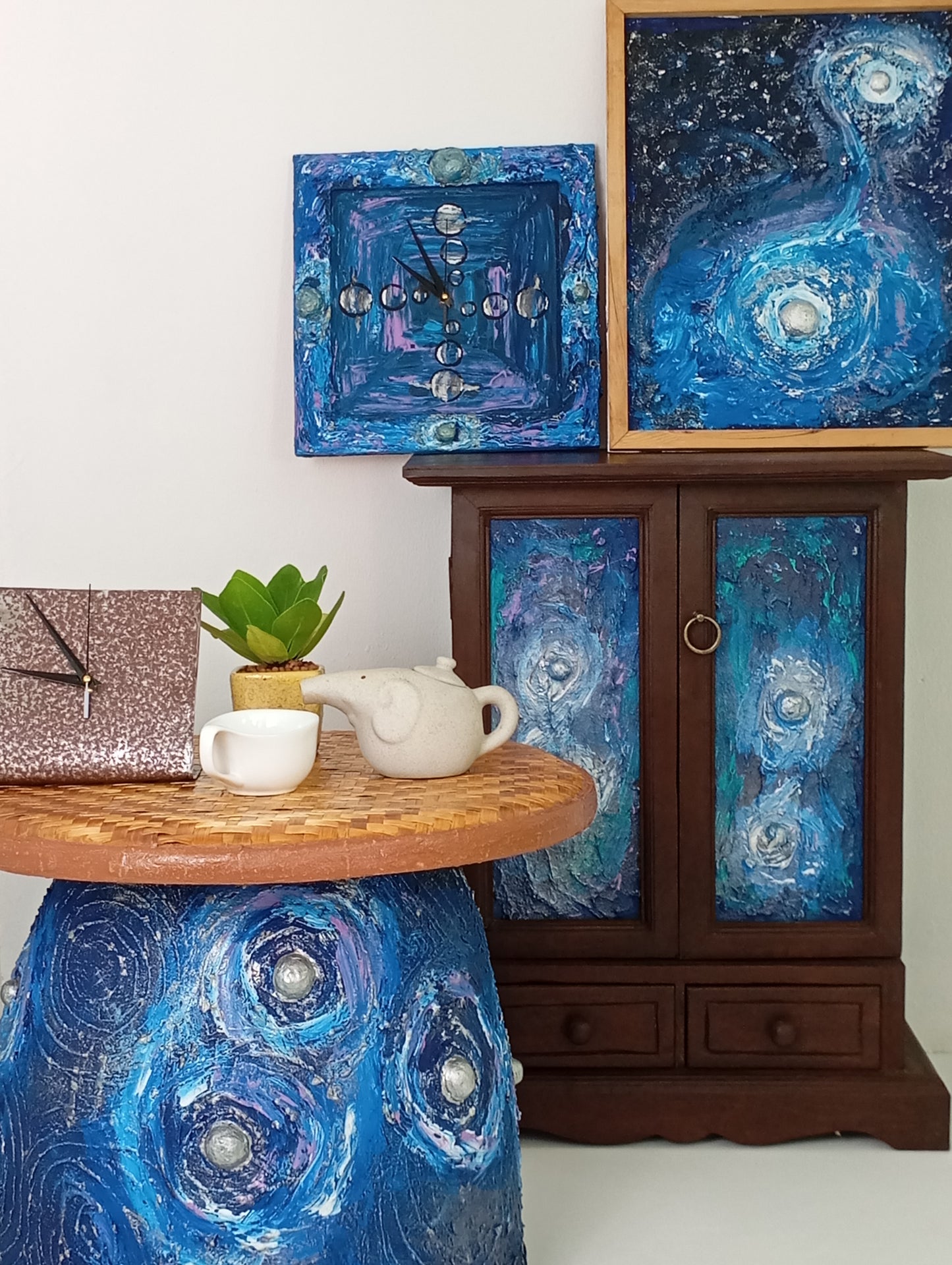 Wooden Drawer Cabinet "Two Stars" Art Wooden Cabinet ตู้ ลิ้นชัก ไม้ ตู้ศิลปะ "สองดาว"