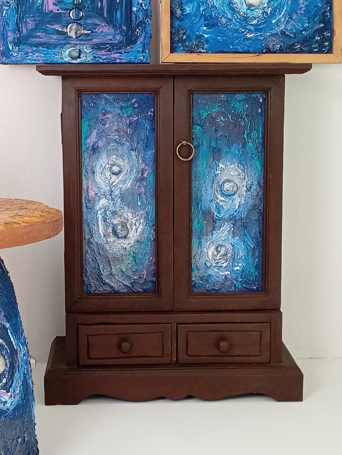 Wooden Drawer Cabinet "Two Stars" Art Wooden Cabinet ตู้ ลิ้นชัก ไม้ ตู้ศิลปะ "สองดาว"