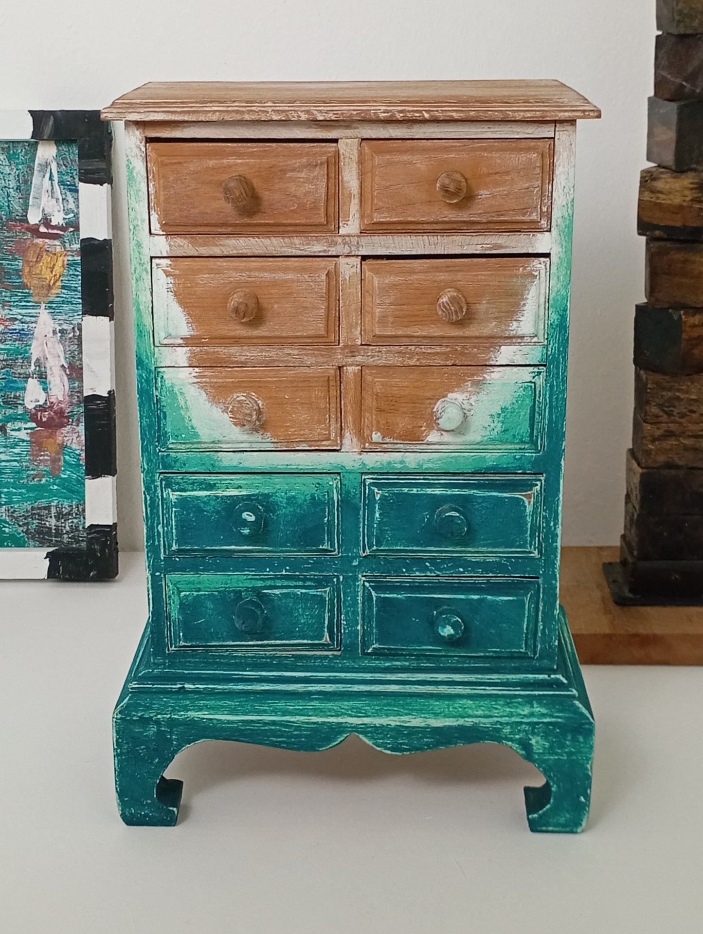 Wooden Drawer Cabinet Art Teak Wooden Cabinet Height 40 cm ลิ้นชัก ไม้สัก สไตล์วินเทจ สูง