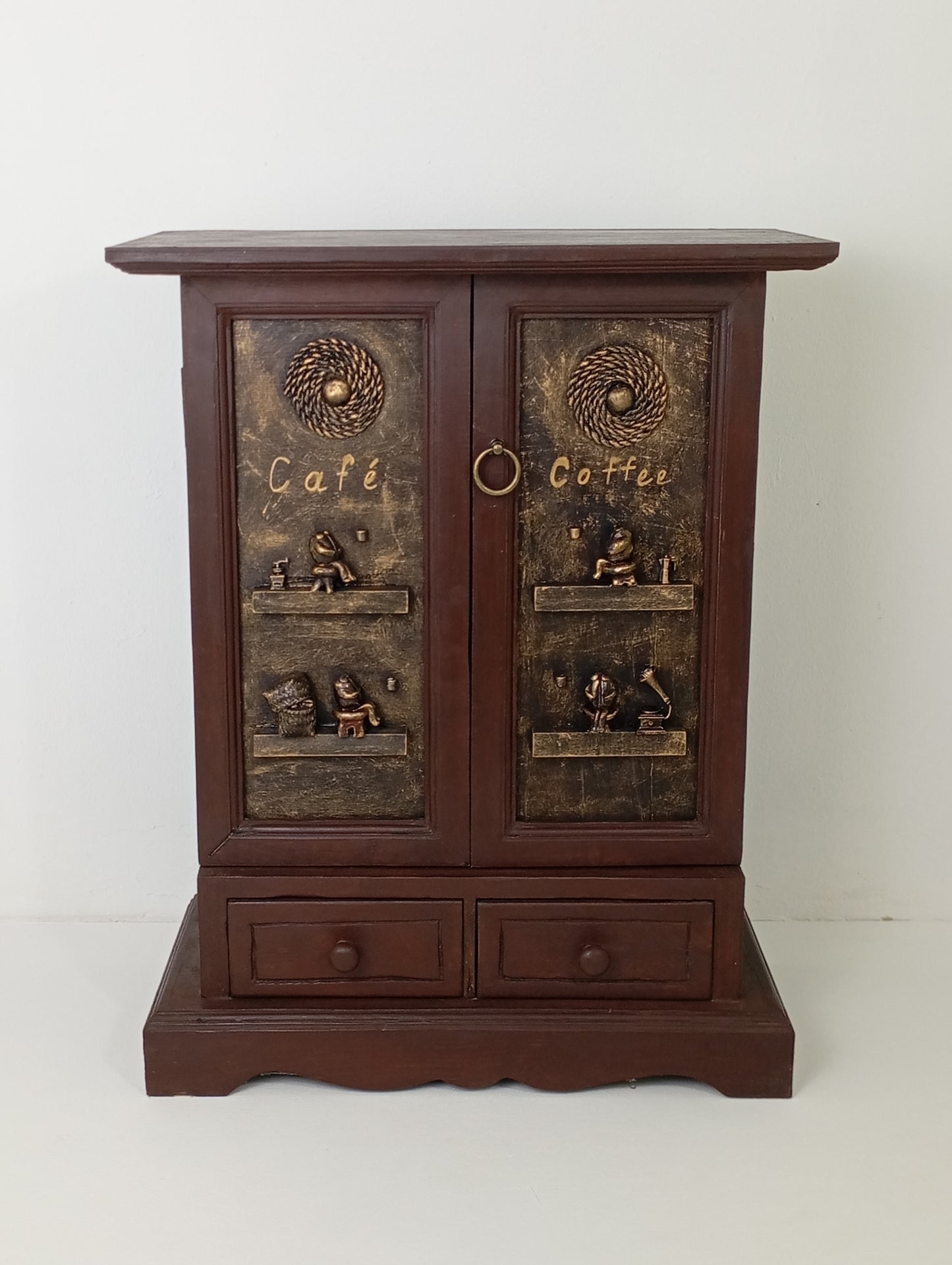 Wooden Cabinet Café Coffee" – Handcrafted Vintage Style ตู้ไม้ "Café Coffee" – งานฝีมือสไตล์วินเทจ