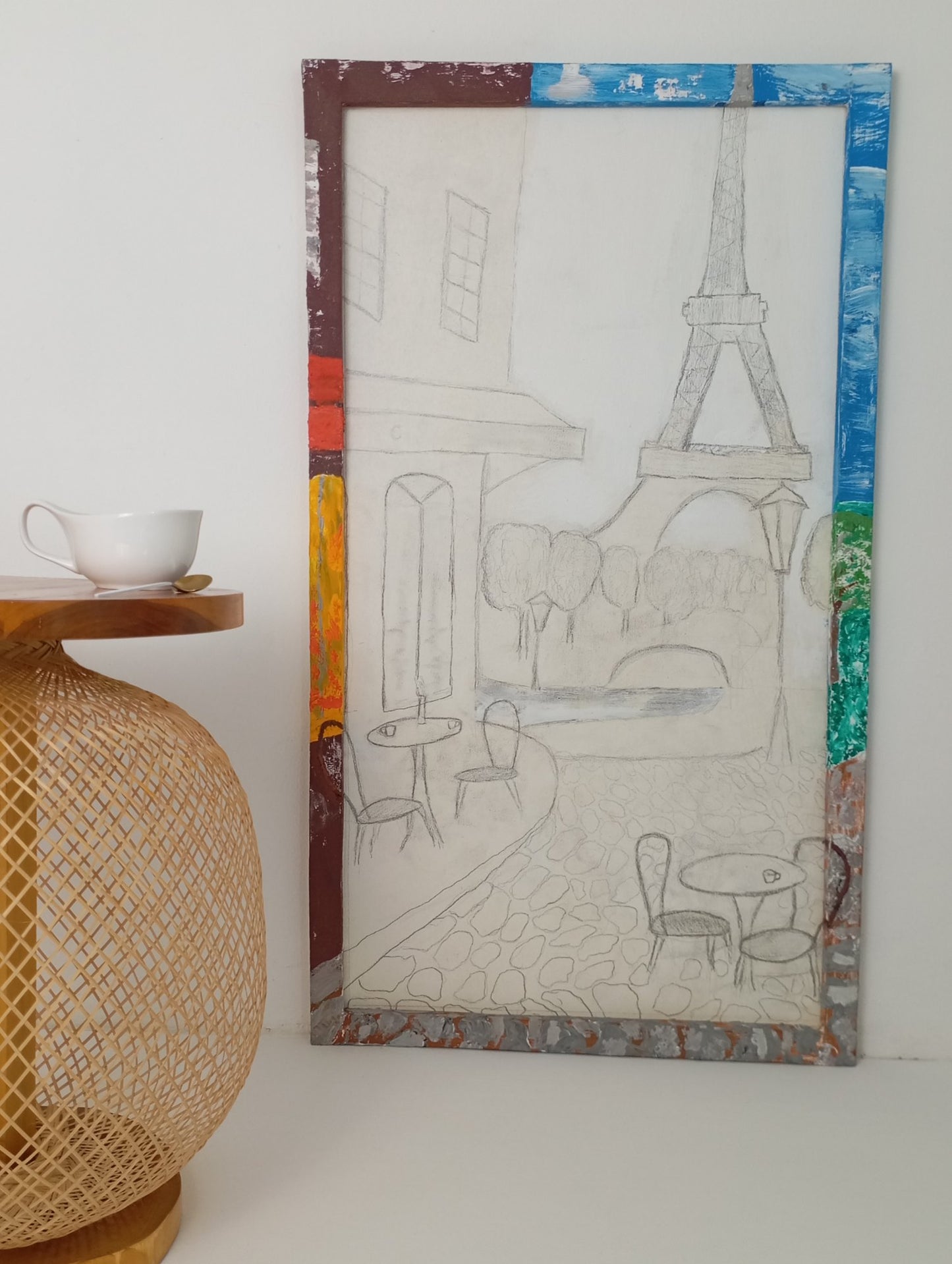 Painting Art Panel Picture Graphics "Parisian Cafe" จิตรกรรม แผงเพ้นท์ด้วยมือ กราฟิก "คาเฟ่ในปารีส"