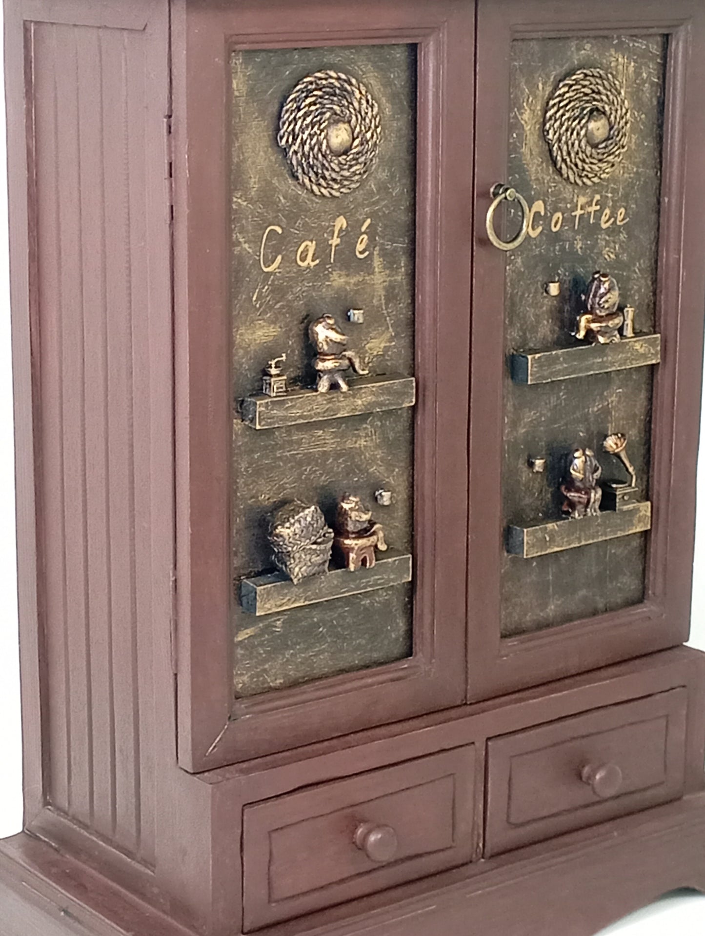 Wooden Cabinet Café Coffee" – Handcrafted Vintage Style ตู้ไม้ "Café Coffee" – งานฝีมือสไตล์วินเทจ