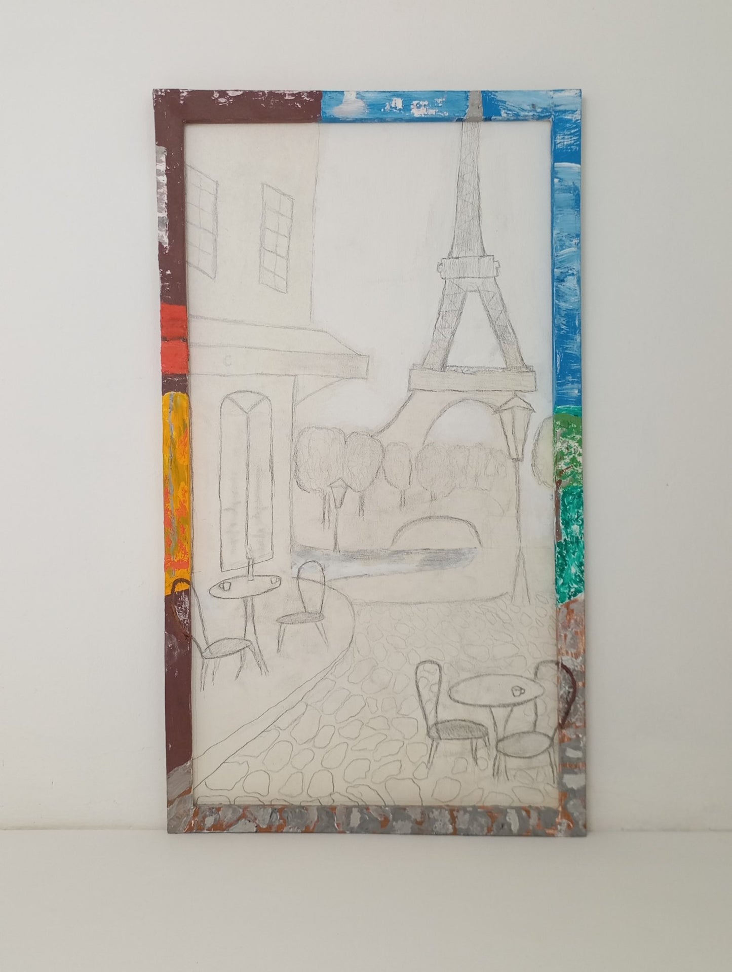 Painting Art Panel Picture Graphics "Parisian Cafe" จิตรกรรม แผงเพ้นท์ด้วยมือ กราฟิก "คาเฟ่ในปารีส"