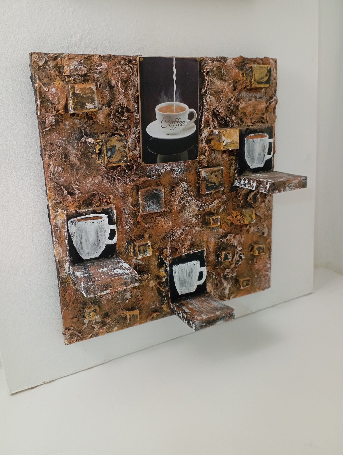 Set of Furniture Shelf and Picture "Coffee Break" ชุดศิลปะ ชั้นวางและรูปภาพ "ช่วงพักดื่มกาแฟ"