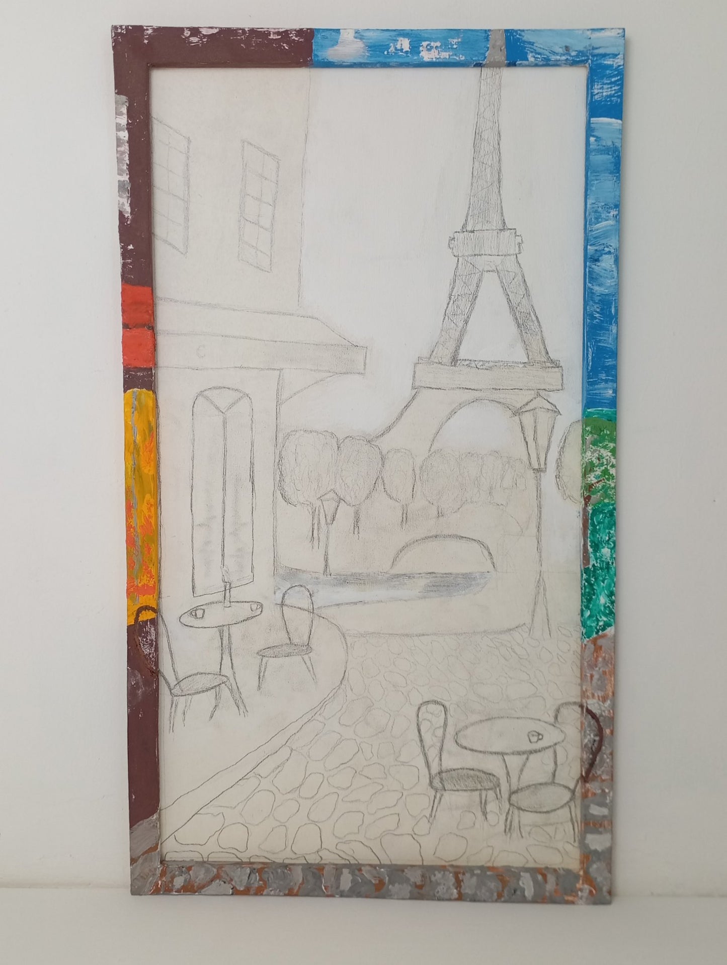 Painting Art Panel Picture Graphics "Parisian Cafe" จิตรกรรม แผงเพ้นท์ด้วยมือ กราฟิก "คาเฟ่ในปารีส"