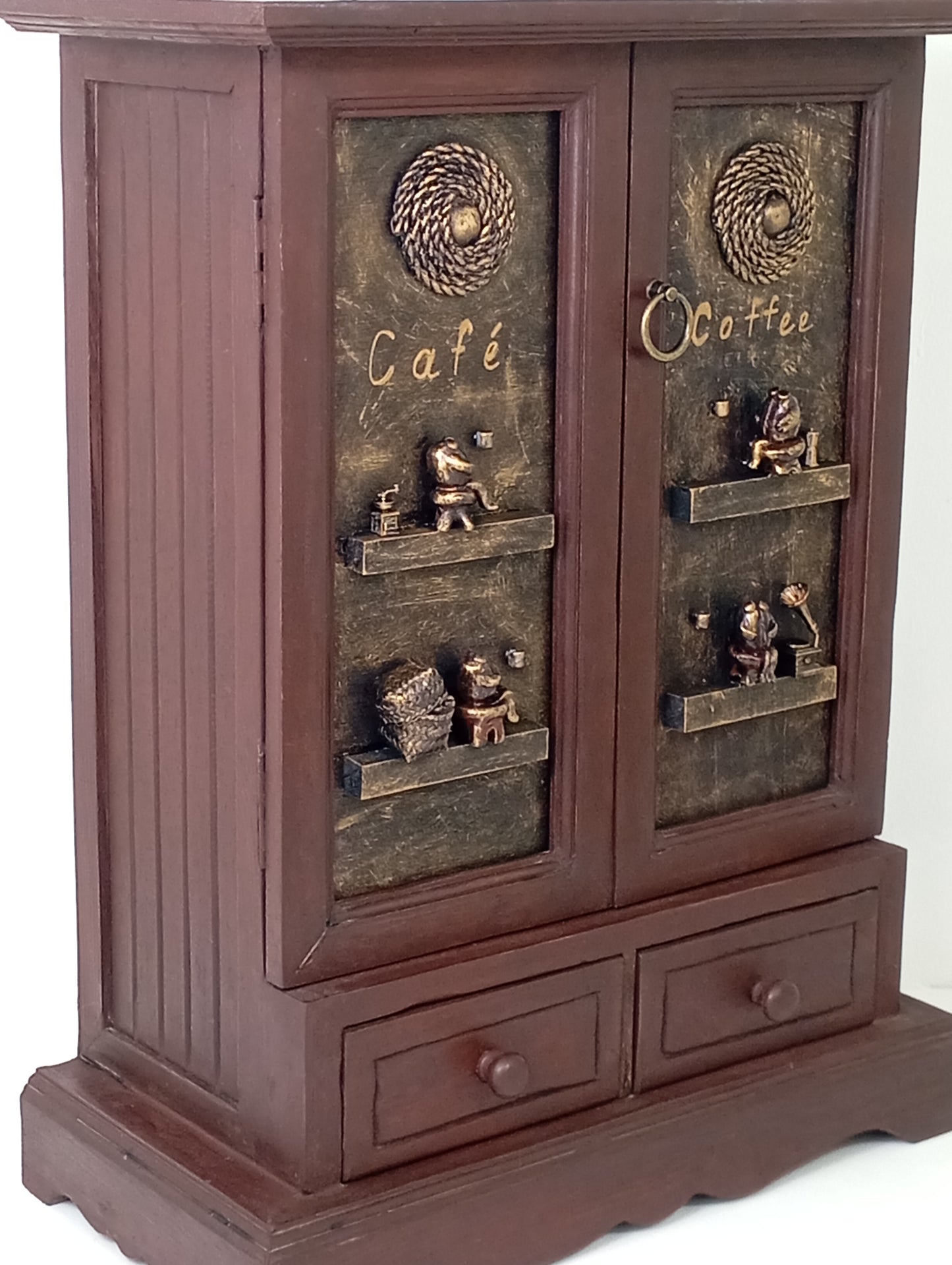 Wooden Cabinet Café Coffee" – Handcrafted Vintage Style ตู้ไม้ "Café Coffee" – งานฝีมือสไตล์วินเทจ