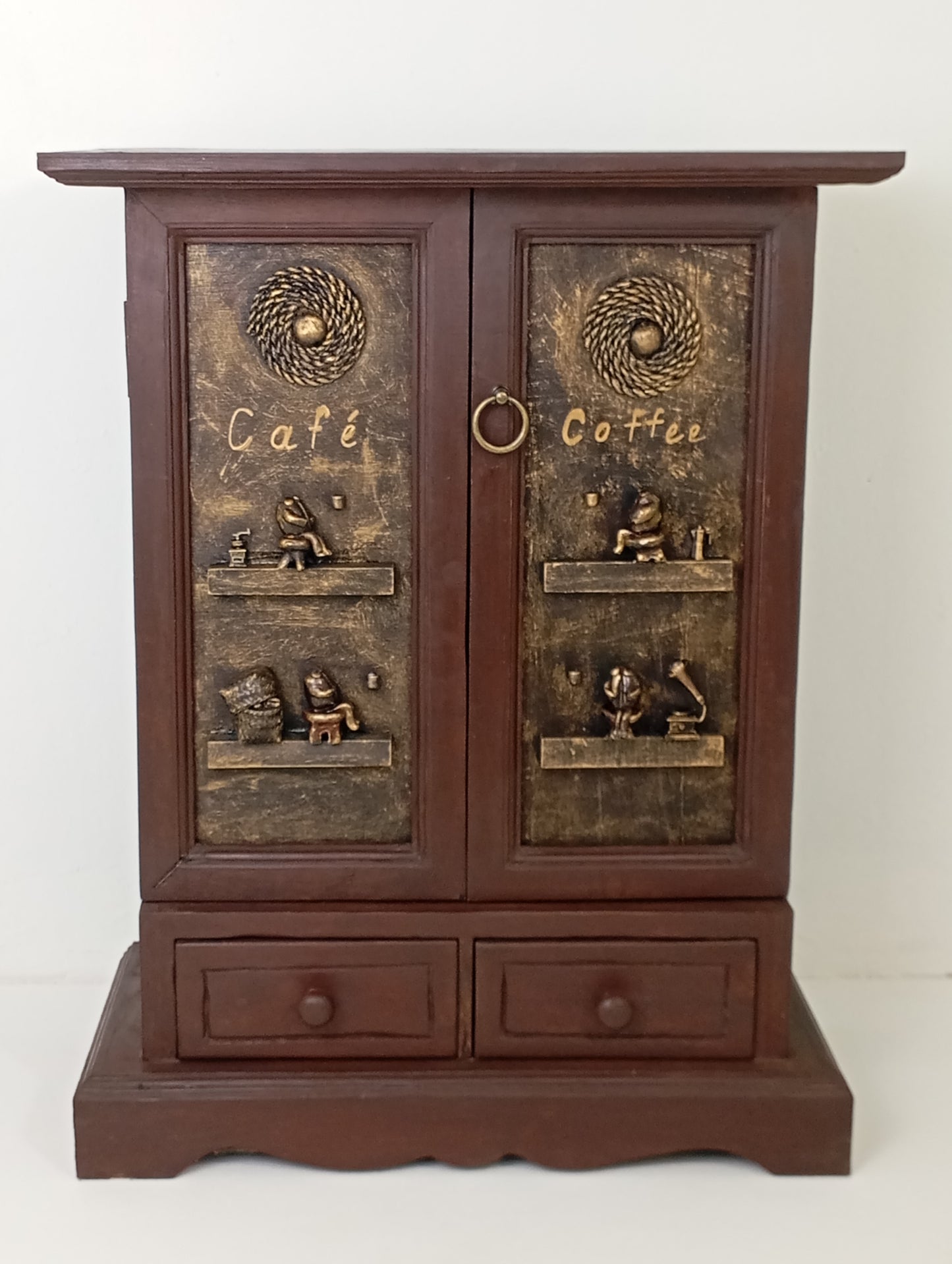 Wooden Cabinet Café Coffee" – Handcrafted Vintage Style ตู้ไม้ "Café Coffee" – งานฝีมือสไตล์วินเทจ