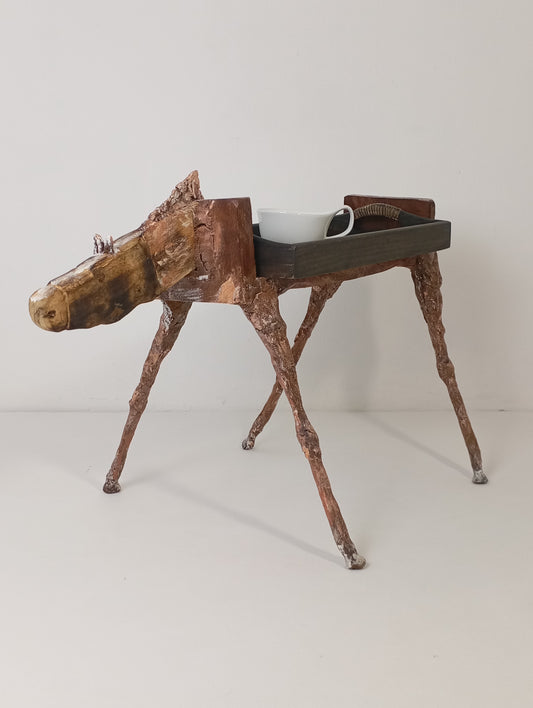 Coffee Table Handcrafted Horse-Shaped Art Table Made of Wood and Metal โต๊ะศิลปะทรงม้ามือทำจากไม้และโลหะ