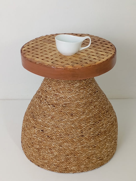 Coffee Table Rattan and Bamboo Side Table with Woven Top