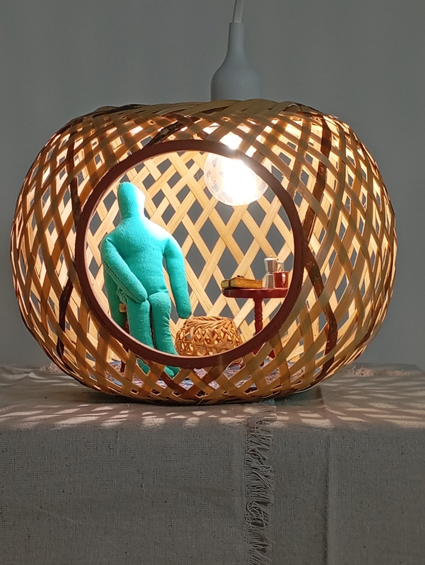 Lamp “Angel, the Sphere and His Golden-Turquoise Notebook” โคมไฟ “เทวทูต ลูกกลม และสมุดสีทอง-ฟ้าเทอร์ควอยซ์”