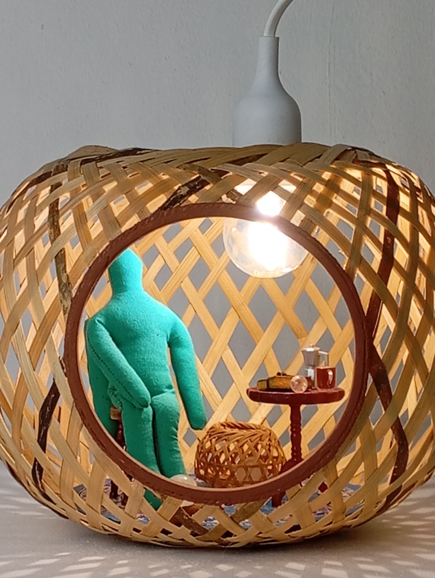 Lamp “Angel, the Sphere and His Golden-Turquoise Notebook” โคมไฟ “เทวทูต ลูกกลม และสมุดสีทอง-ฟ้าเทอร์ควอยซ์”