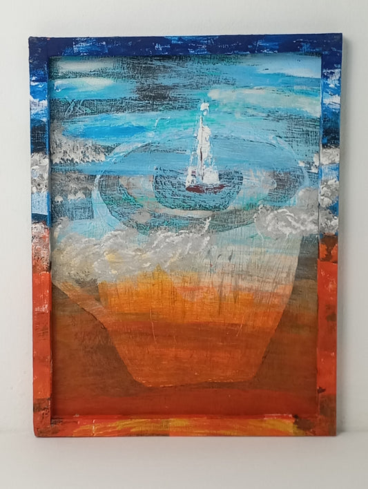 Painting Art Panel "A Journey Begins with a Cup of Coffee" จิตรกรรม แผงศิลปะ "การเดินทางเริ่มต้นจากถ้วยกาแฟ"
