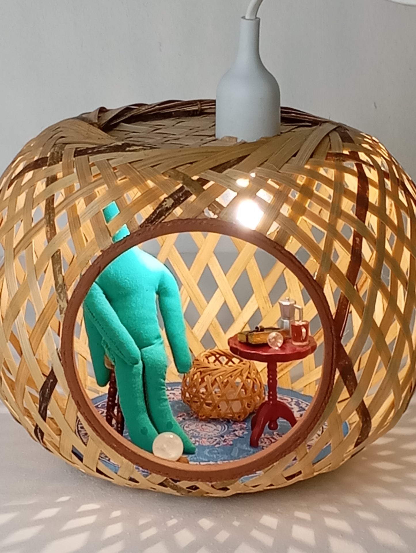 Lamp “Angel, the Sphere and His Golden-Turquoise Notebook” โคมไฟ “เทวทูต ลูกกลม และสมุดสีทอง-ฟ้าเทอร์ควอยซ์”