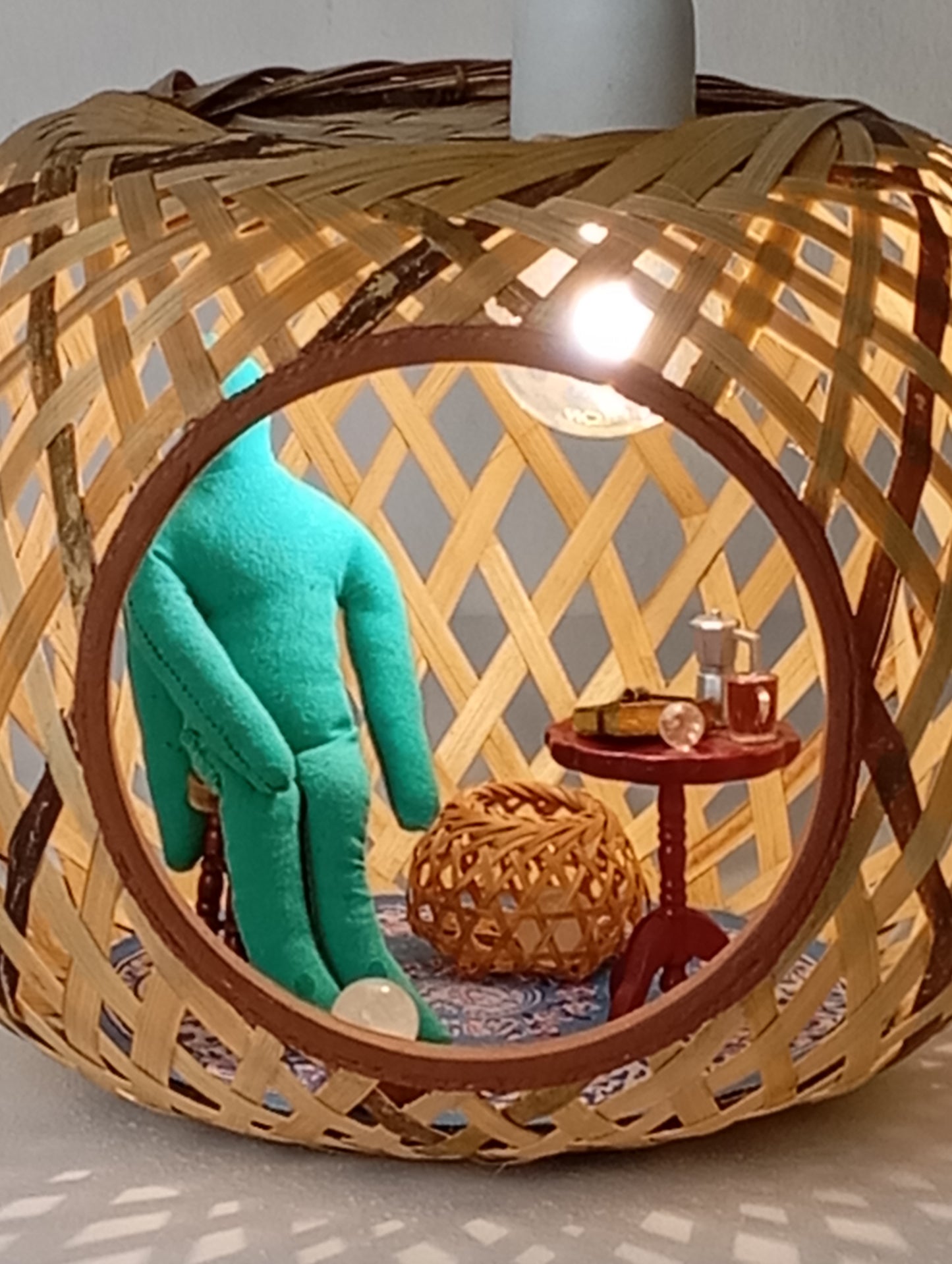 Lamp “Angel, the Sphere and His Golden-Turquoise Notebook” โคมไฟ “เทวทูต ลูกกลม และสมุดสีทอง-ฟ้าเทอร์ควอยซ์”
