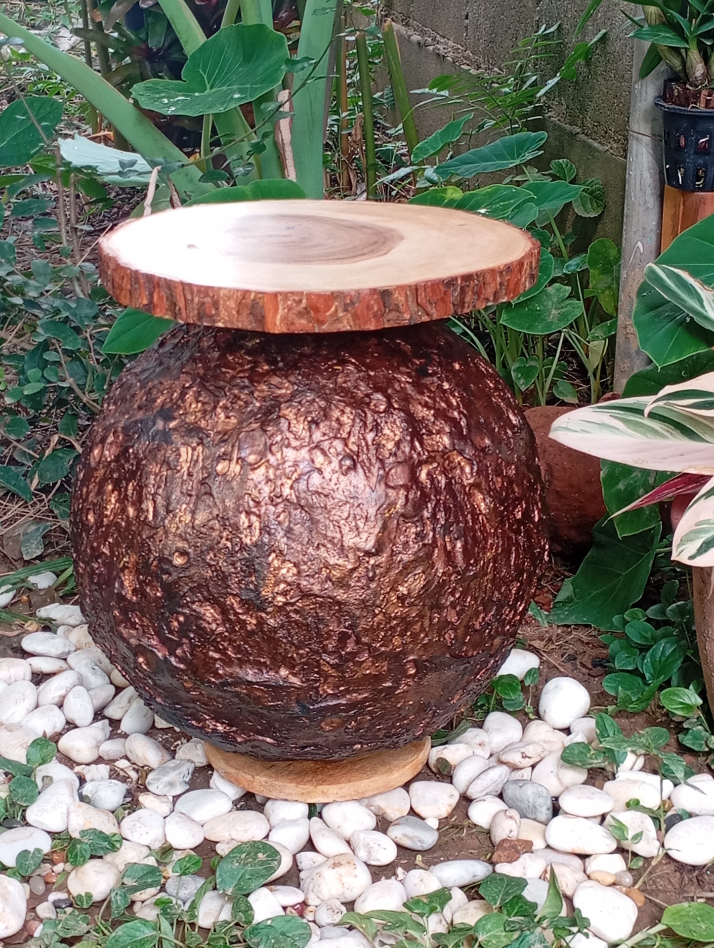 Coffee Table Art Designer Side Table with Wooden top “Copper Sphere" โต๊ะกาแฟ "ทรงกลมทองแดง"