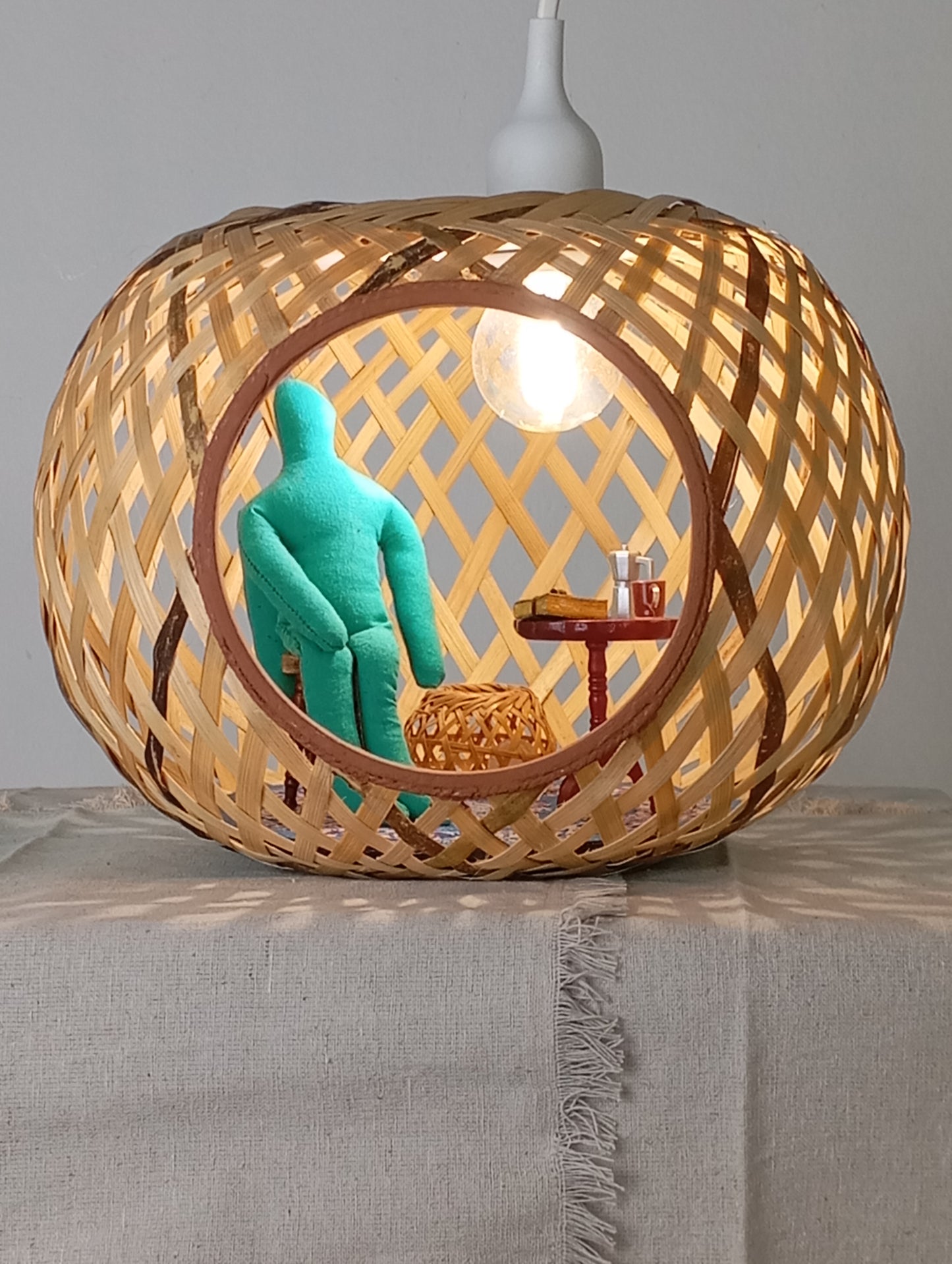 Lamp “Angel, the Sphere and His Golden-Turquoise Notebook” โคมไฟ “เทวทูต ลูกกลม และสมุดสีทอง-ฟ้าเทอร์ควอยซ์”