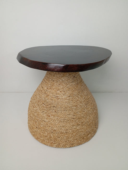 Coffee Table with Rattan Base and Black Lacquered Wooden Top โต๊ะกาแฟดีไซน์พิเศษ ฐานหวายพร้อมหน้าไม้เคลือบแลคเกอร์สีดำ