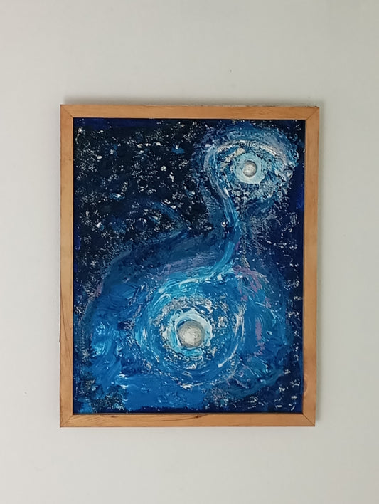 Painting Art Panel Picture "Two Stars" จิตรกรรม "ดาวสองดวง" แผงเพ้นท์ด้วยมือ