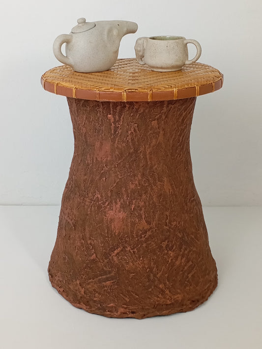 Coffee Table with Wood Chip Base โต๊ะกาแฟหวายและไม้ไผ่พร้อมฐานทำจากเศษไม้