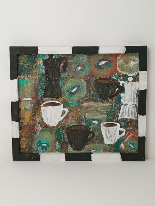 Panel Art Panel Painting "Coffee Match" จิตรกรรม แผงเพ้นท์ด้วยมือ "กระดานกาแฟ"