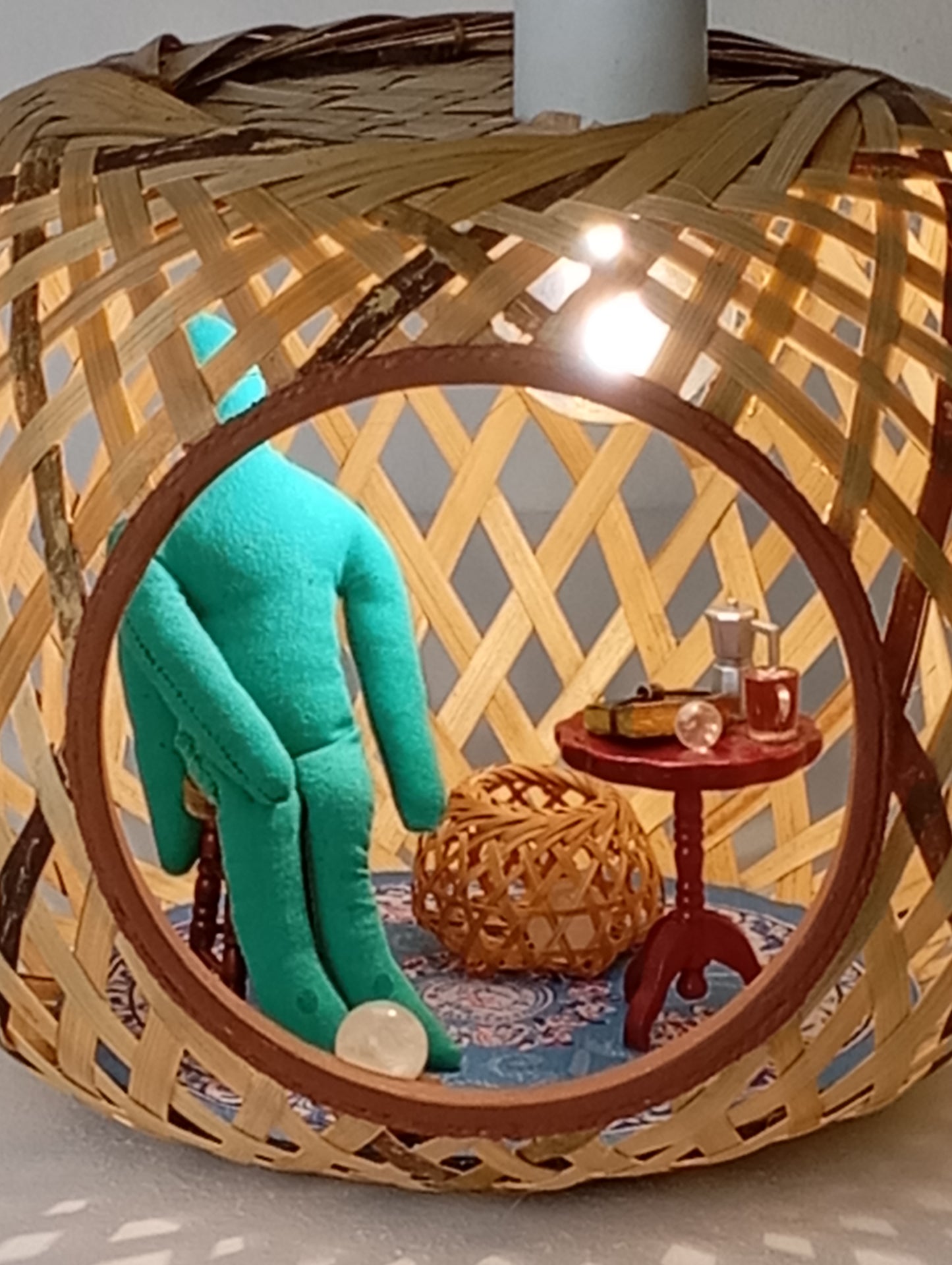 Lamp “Angel, the Sphere and His Golden-Turquoise Notebook” โคมไฟ “เทวทูต ลูกกลม และสมุดสีทอง-ฟ้าเทอร์ควอยซ์”