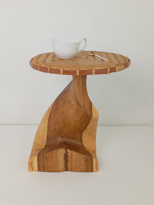 Coffee table Side Table  Asymmetrical Solid Wood Coffee Table Wooden Coffee Table with Rattan Top โต๊ะกาแฟอาร์ต โต๊ะข้าง โต๊ะกาแฟไม้เนื้อแข็งทรงไม่สมมาตร โต๊ะพร้อมท็อปโต๊ะหวาย