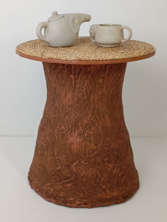 Coffee Table Rattan and Bamboo Side Table with Wood Chip Base โต๊ะกาแฟหวายและไม้ไผ่พร้อมฐานทำจากเศษไม้