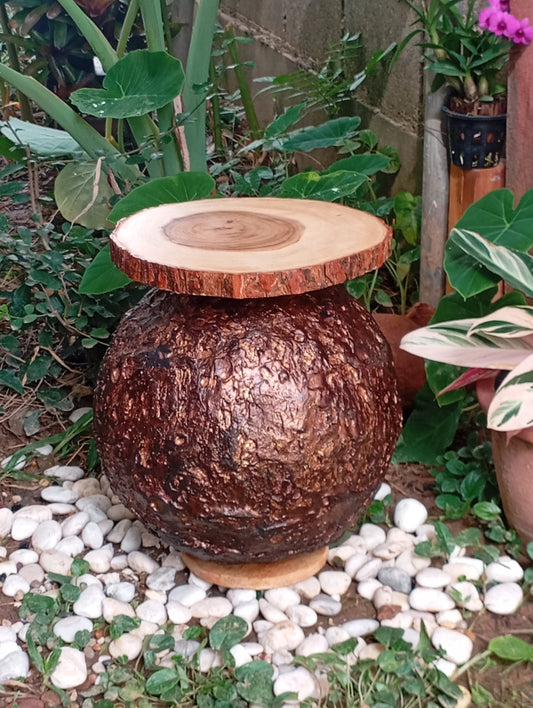 Coffee Table Art Designer Side Table with Wooden top “Copper Sphere" โต๊ะกาแฟ "ทรงกลมทองแดง"