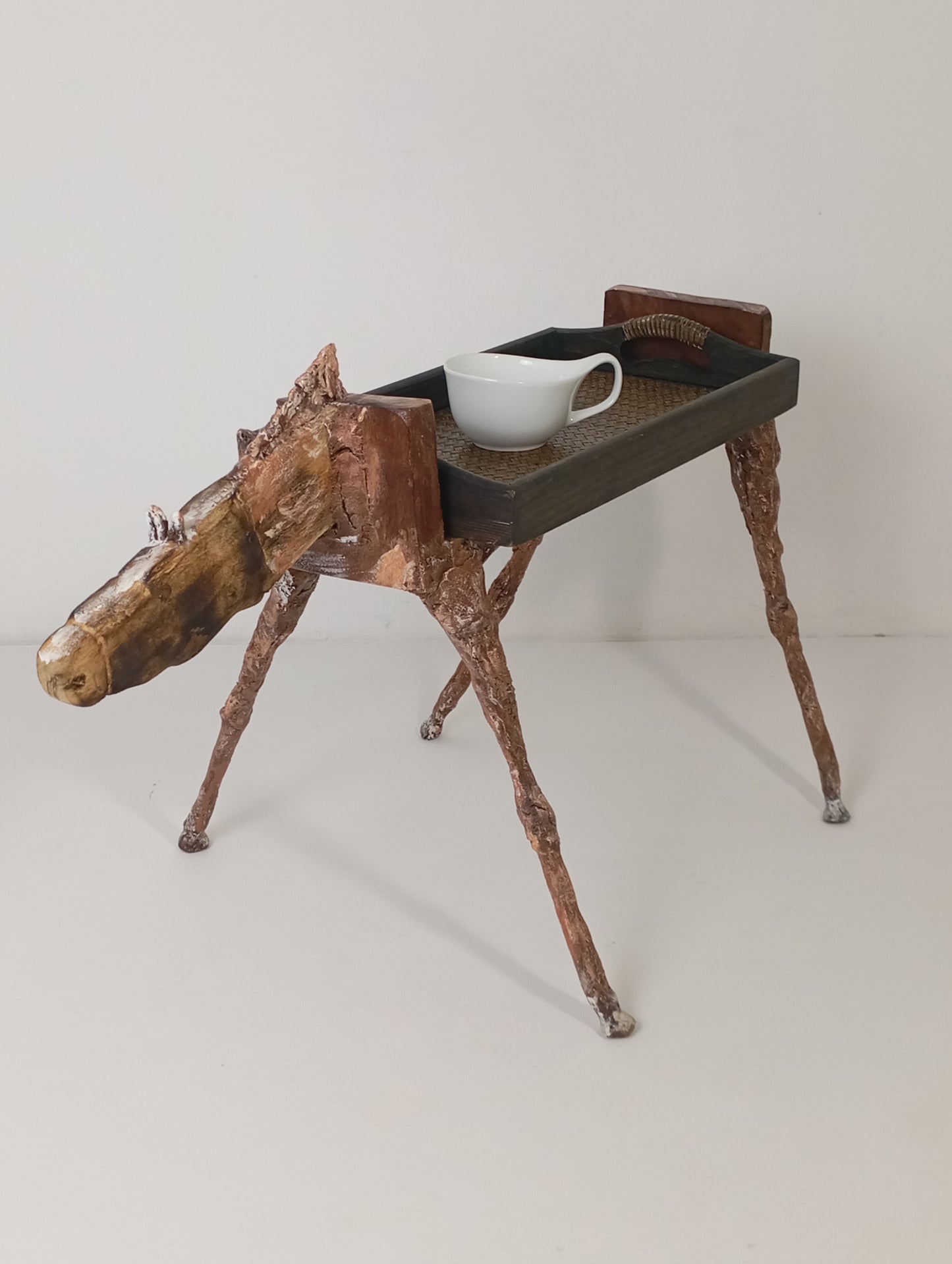 Coffee Table Handcrafted Horse-Shaped Art Table Made of Wood and Metal โต๊ะศิลปะทรงม้ามือทำจากไม้และโลหะ