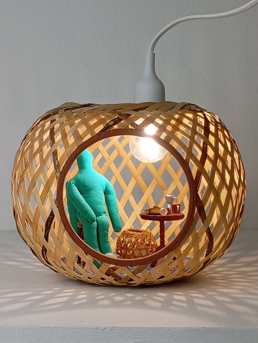 Lamp “Angel, the Sphere and His Golden-Turquoise Notebook” โคมไฟ “เทวทูต ลูกกลม และสมุดสีทอง-ฟ้าเทอร์ควอยซ์”