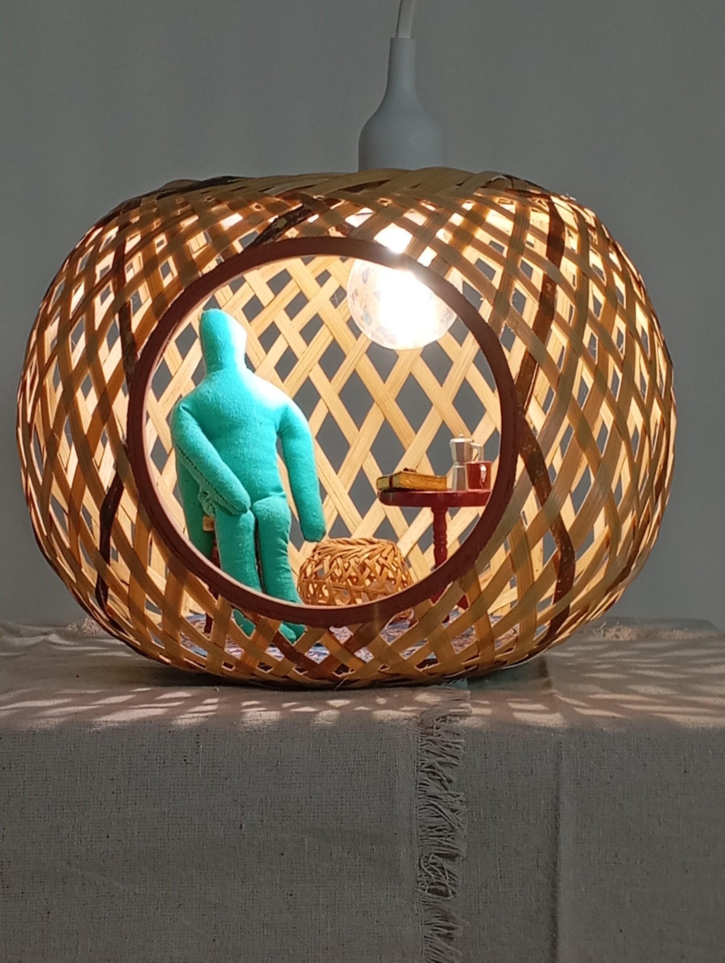 Lamp “Angel, the Sphere and His Golden-Turquoise Notebook” โคมไฟ “เทวทูต ลูกกลม และสมุดสีทอง-ฟ้าเทอร์ควอยซ์”