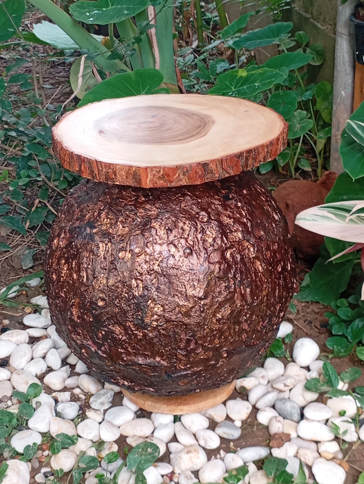 Coffee Table Art Designer Side Table with Wooden top “Copper Sphere" โต๊ะกาแฟ "ทรงกลมทองแดง"