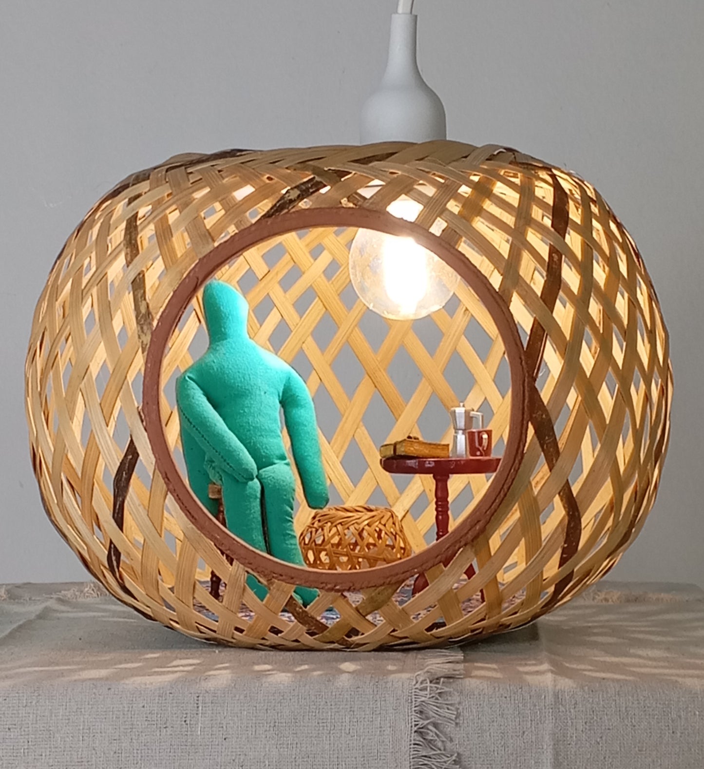Lamp “Angel, the Sphere and His Golden-Turquoise Notebook” โคมไฟ “เทวทูต ลูกกลม และสมุดสีทอง-ฟ้าเทอร์ควอยซ์”