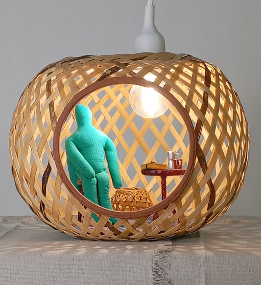 Lamp “Angel, the Sphere and His Golden-Turquoise Notebook” โคมไฟ “เทวทูต ลูกกลม และสมุดสีทอง-ฟ้าเทอร์ควอยซ์”