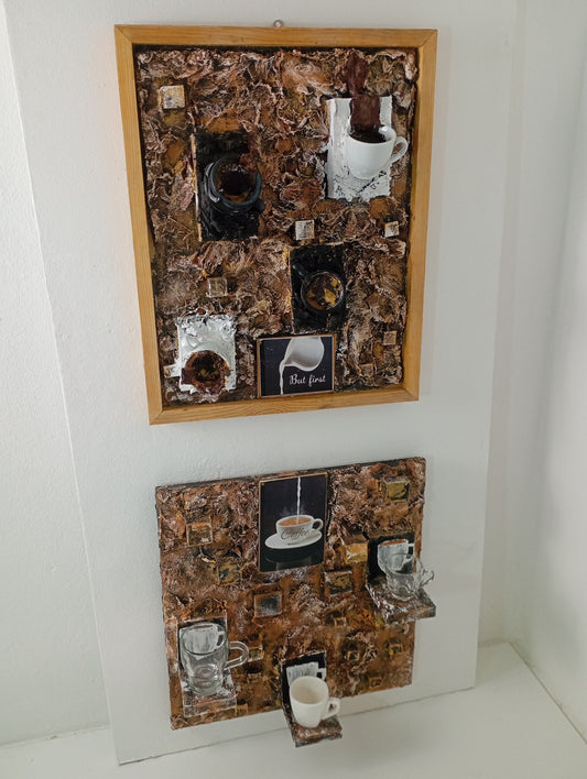 Set of Furniture Shelf and Picture "Coffee Break" ชุดศิลปะ ชั้นวางและรูปภาพ "ช่วงพักดื่มกาแฟ"