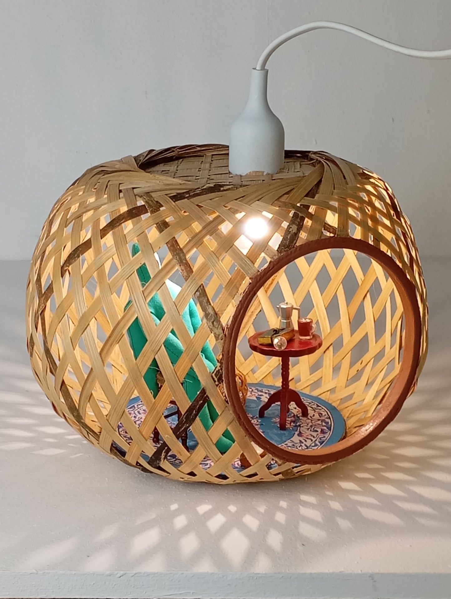Lamp “Angel, the Sphere and His Golden-Turquoise Notebook” โคมไฟ “เทวทูต ลูกกลม และสมุดสีทอง-ฟ้าเทอร์ควอยซ์”