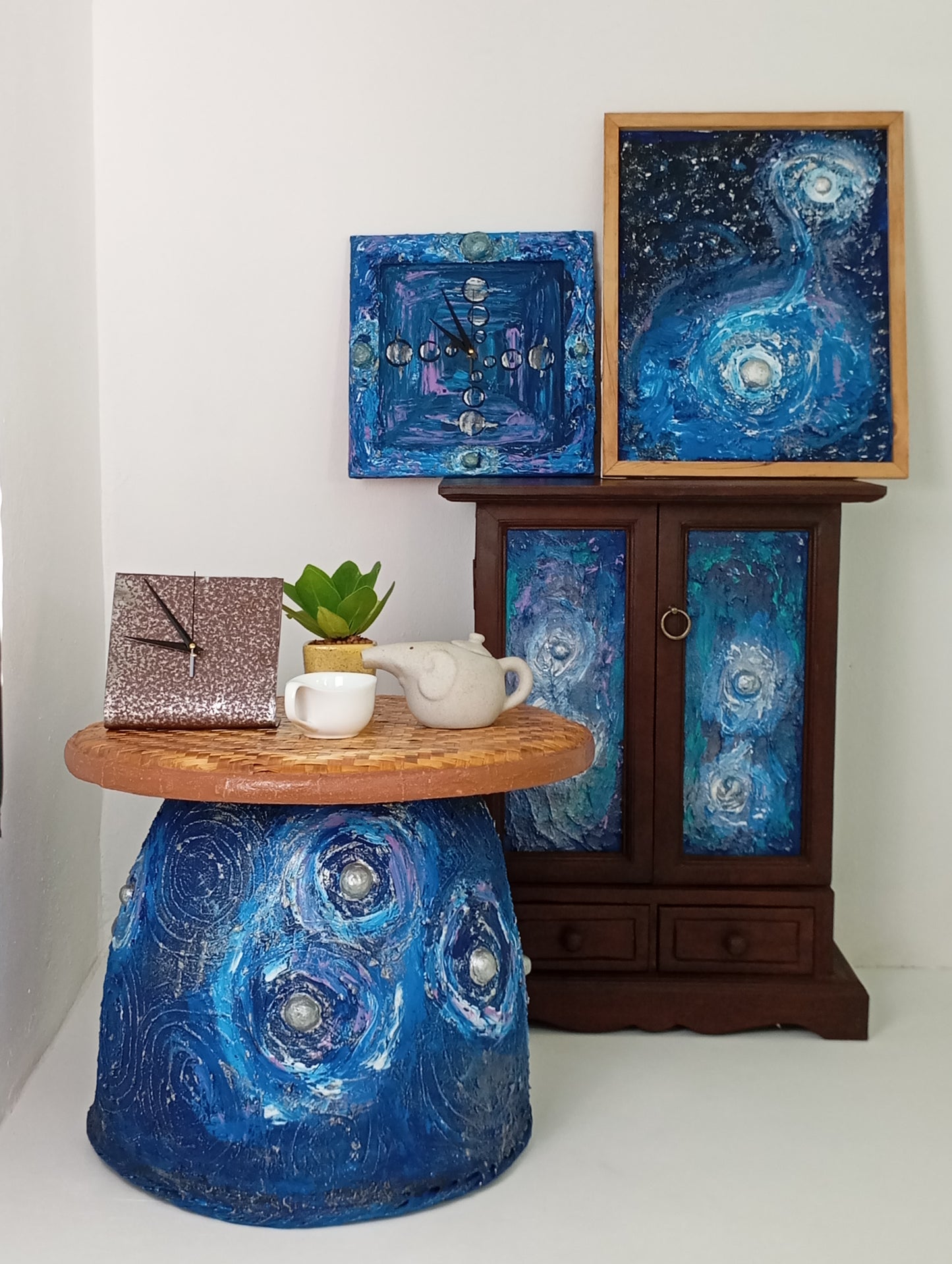 Wooden Drawer Cabinet "Two Stars" Art Wooden Cabinet ตู้ ลิ้นชัก ไม้ ตู้ศิลปะ "สองดาว"