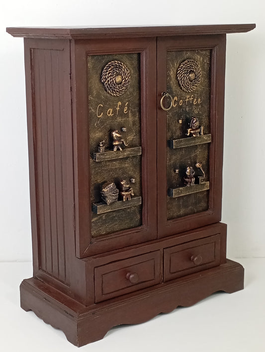 Wooden Cabinet Café Coffee" – Handcrafted Vintage Style ตู้ไม้ "Café Coffee" – งานฝีมือสไตล์วินเทจ