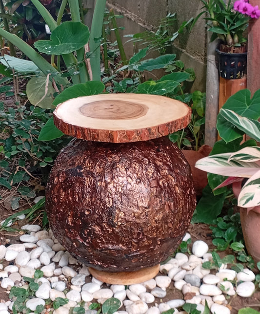 Coffee Table Art Designer Side Table with Wooden top “Copper Sphere" โต๊ะกาแฟ "ทรงกลมทองแดง"